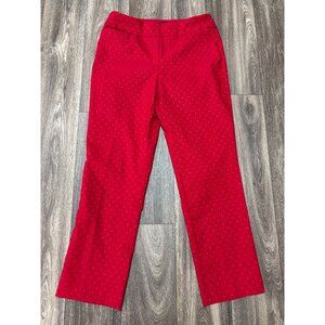 Kim Rogers Womens Red Diamond Dot Straight-Leg Pants Size 12S Pull-On Pockets